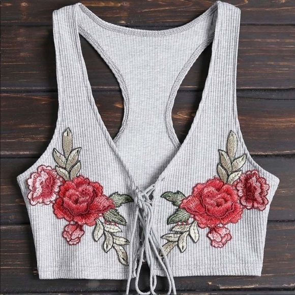 Private Label Brand Tops - Embroidered Crop Top